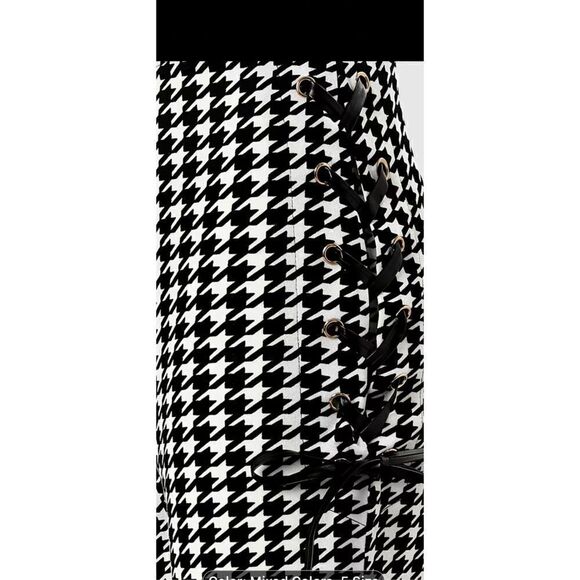 Houndstooth leggings with lace up sides, high waste stretchy pants . - Picture 13 of 13